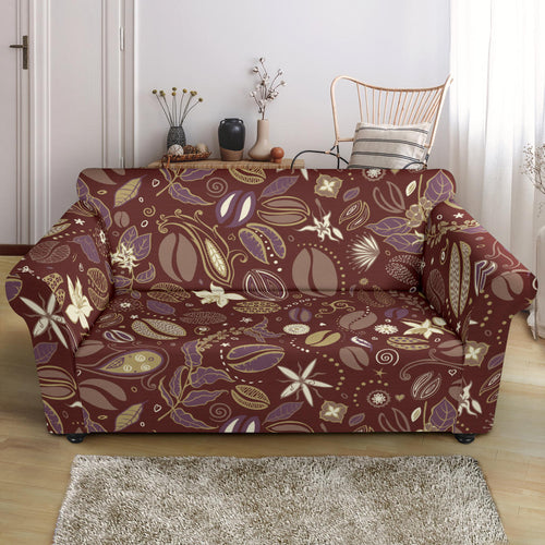 Coffee Bean Flower Pattern Loveseat Couch Slipcover