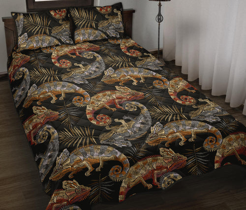 Chameleon lizard tropical leaves palm tree Quilt Bed Set