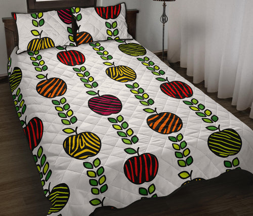colorful apples leave zebra stripe Quilt Bed Set