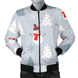 Snowman Christmas  Tree Snow Gray Background Men'S Bomber Jacket