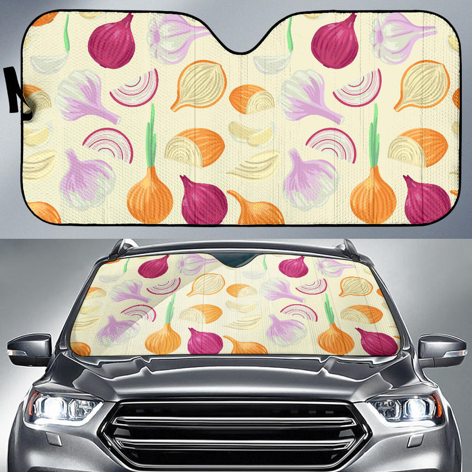 Onion Garlic White Red Pattern Car Sun Shade