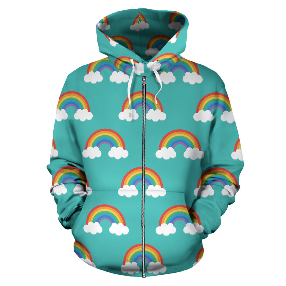 Rainbow Pattern Green Background Zip Up Hoodie