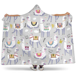 Cute Llama Alpaca Pattern Hooded Blanket