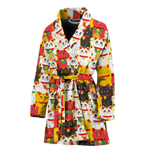 Colorful Maneki Neko Lucky Cat Pattern Women'S Bathrobe
