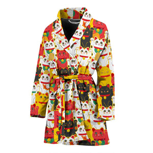 Colorful Maneki Neko Lucky Cat Pattern Women'S Bathrobe