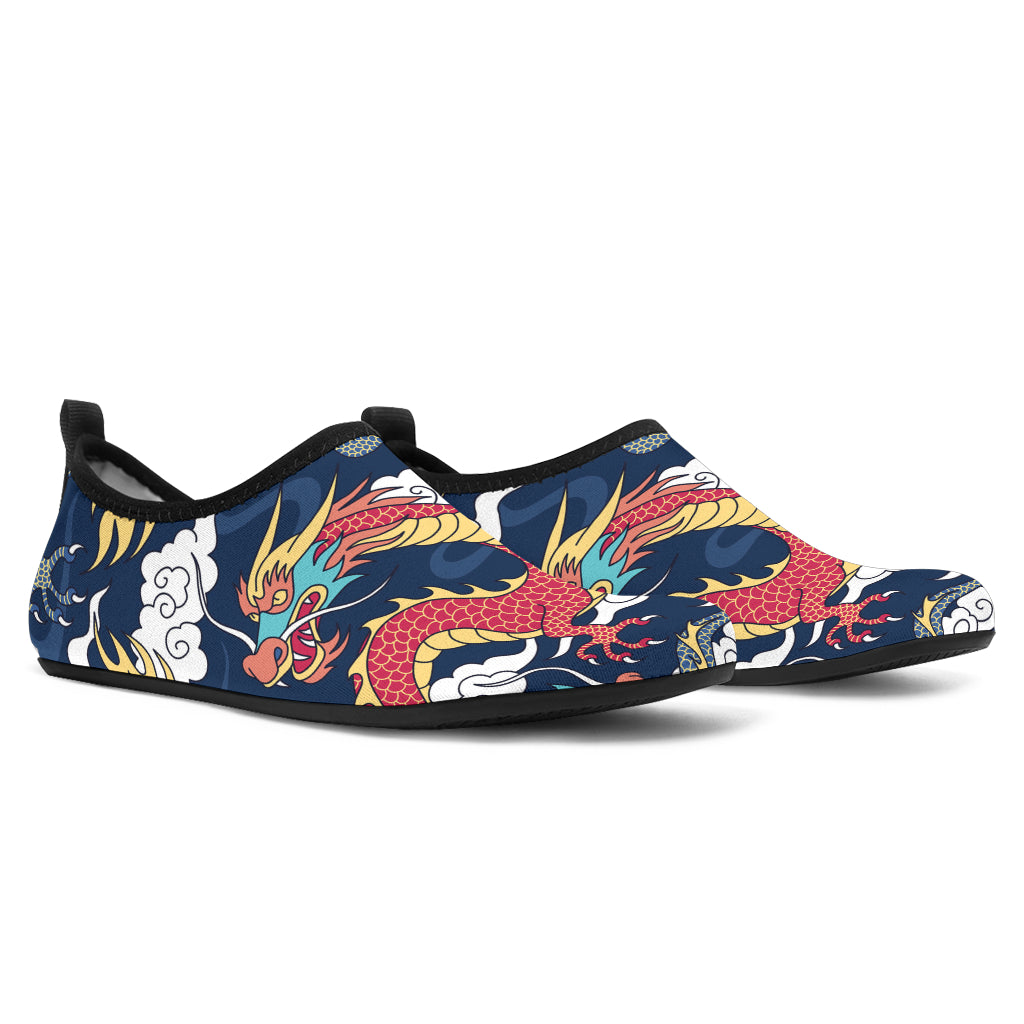 Blue Red Dragon Cloud Pattern Aqua Shoes