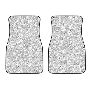Cartoon Hand Drawn Ice Cream Black White Front Car Mats