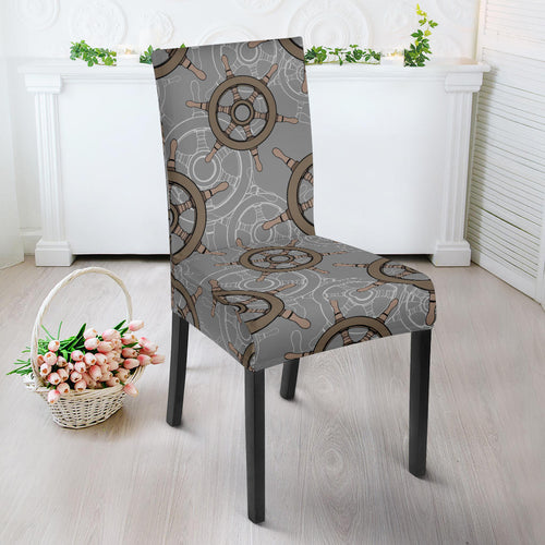Nautical Wood Steering Wheel Pattern Dining Chair Slipcover