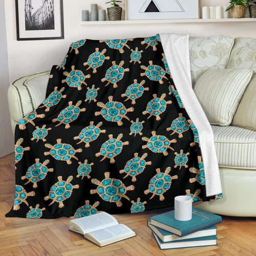 Sea Turtle Blue Stone Pattern Premium Blanket