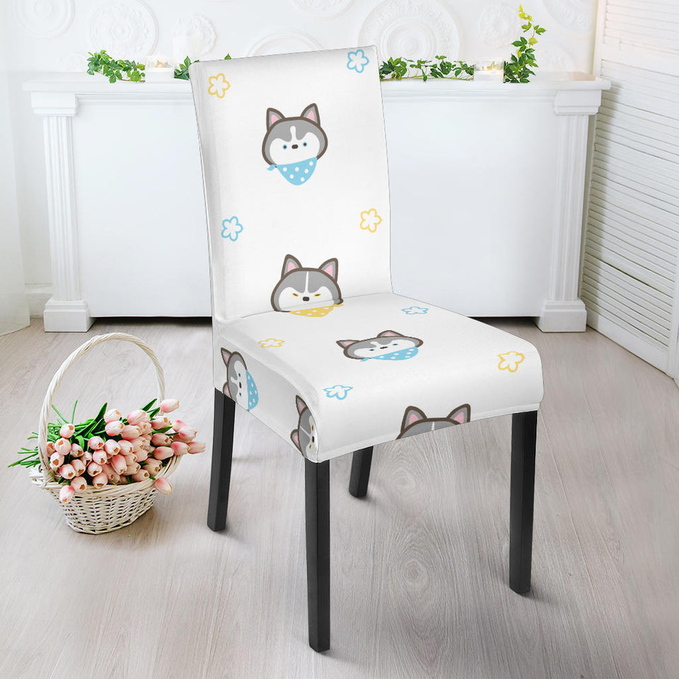 Cute Siberian Husky Pattern Dining Chair Slipcover