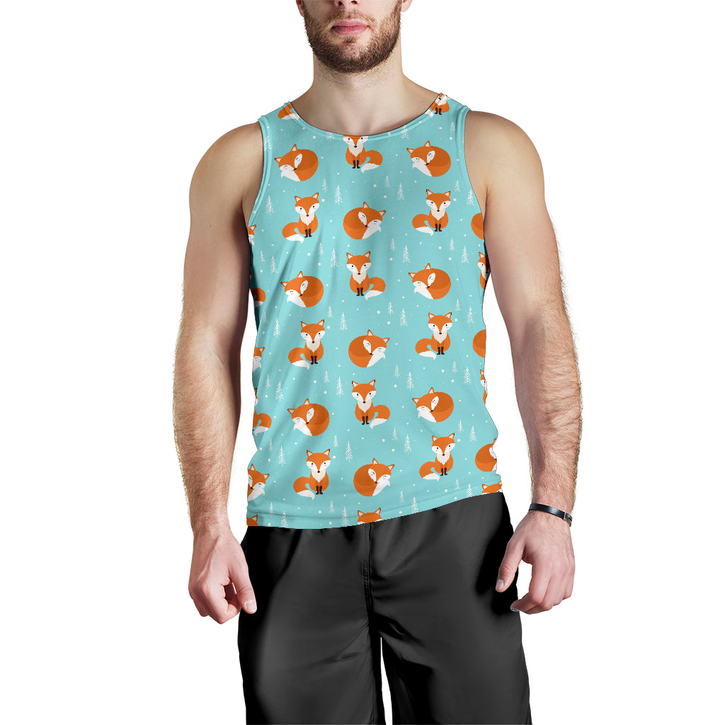 Fox pattern blue b ackground Men Tank Top