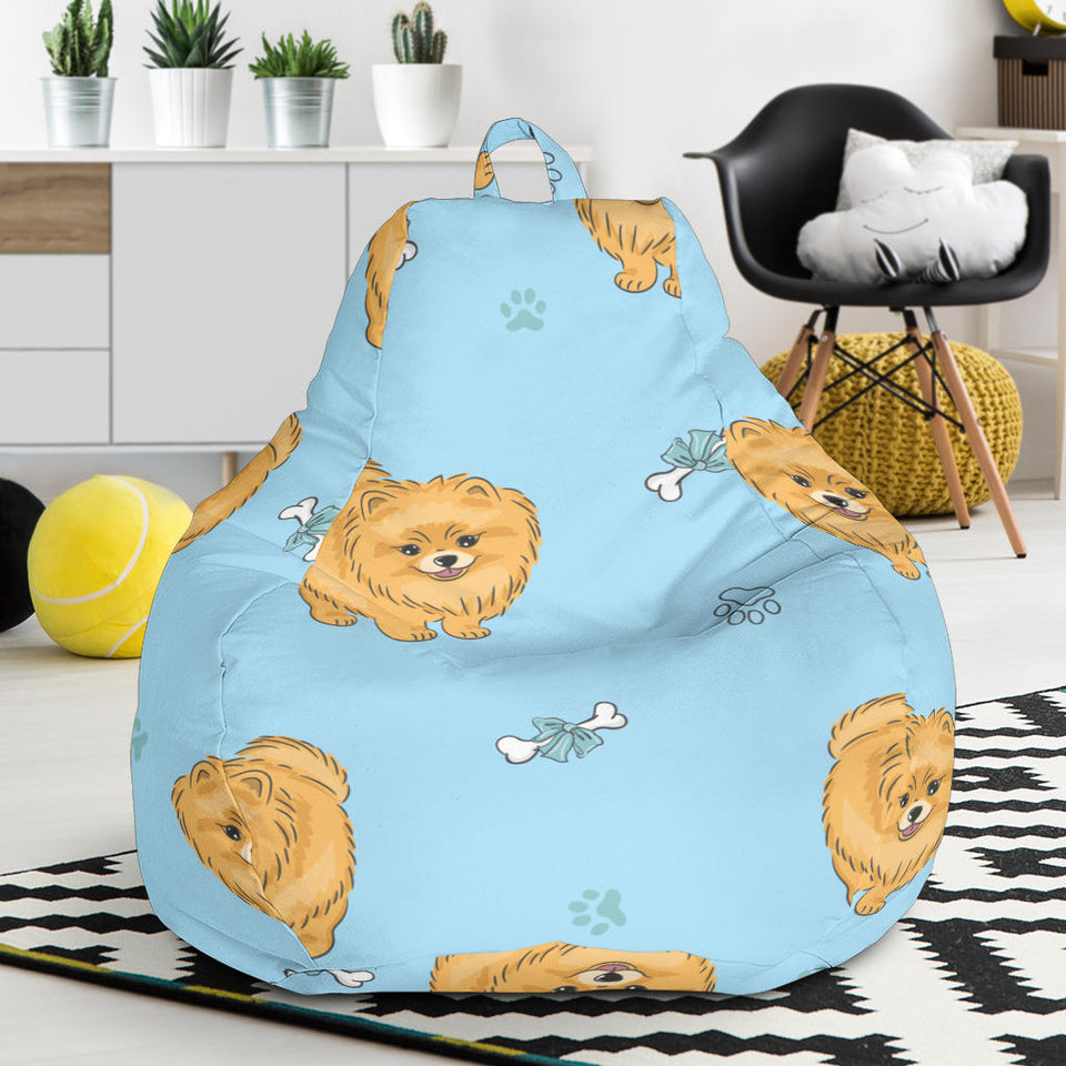 Brown Cute Pomeranian Blue Blackground Bean Bag Cover
