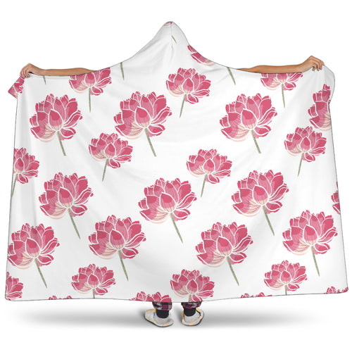 Pink Lotus Waterlily Pattern Hooded Blanket