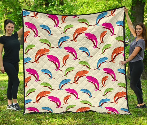 Colorful Chameleon Lizard Pattern Premium Quilt.