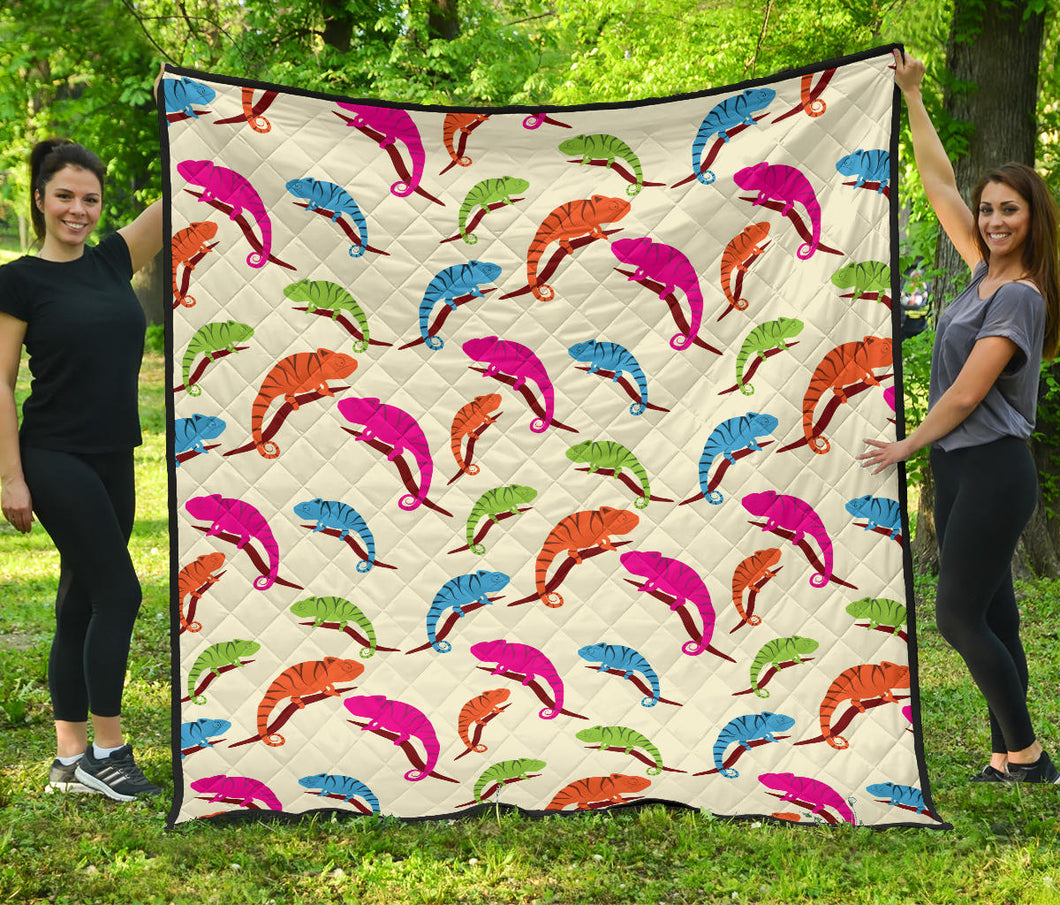 Colorful Chameleon Lizard Pattern Premium Quilt.