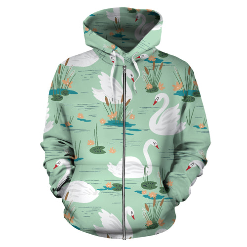 White Swan Lake Pattern Zip Up Hoodie
