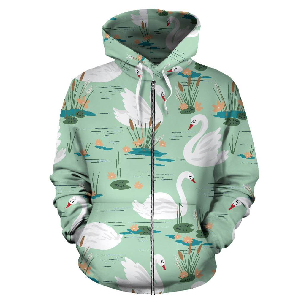 White Swan Lake Pattern Zip Up Hoodie