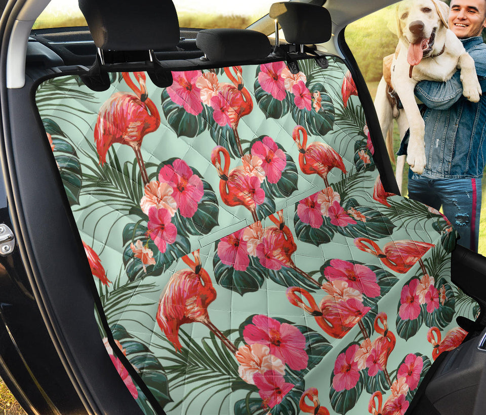 Beautiful Flamingo Tropical Palm Leaves Hibiscus Pateern Background Dog Car Seat Covers