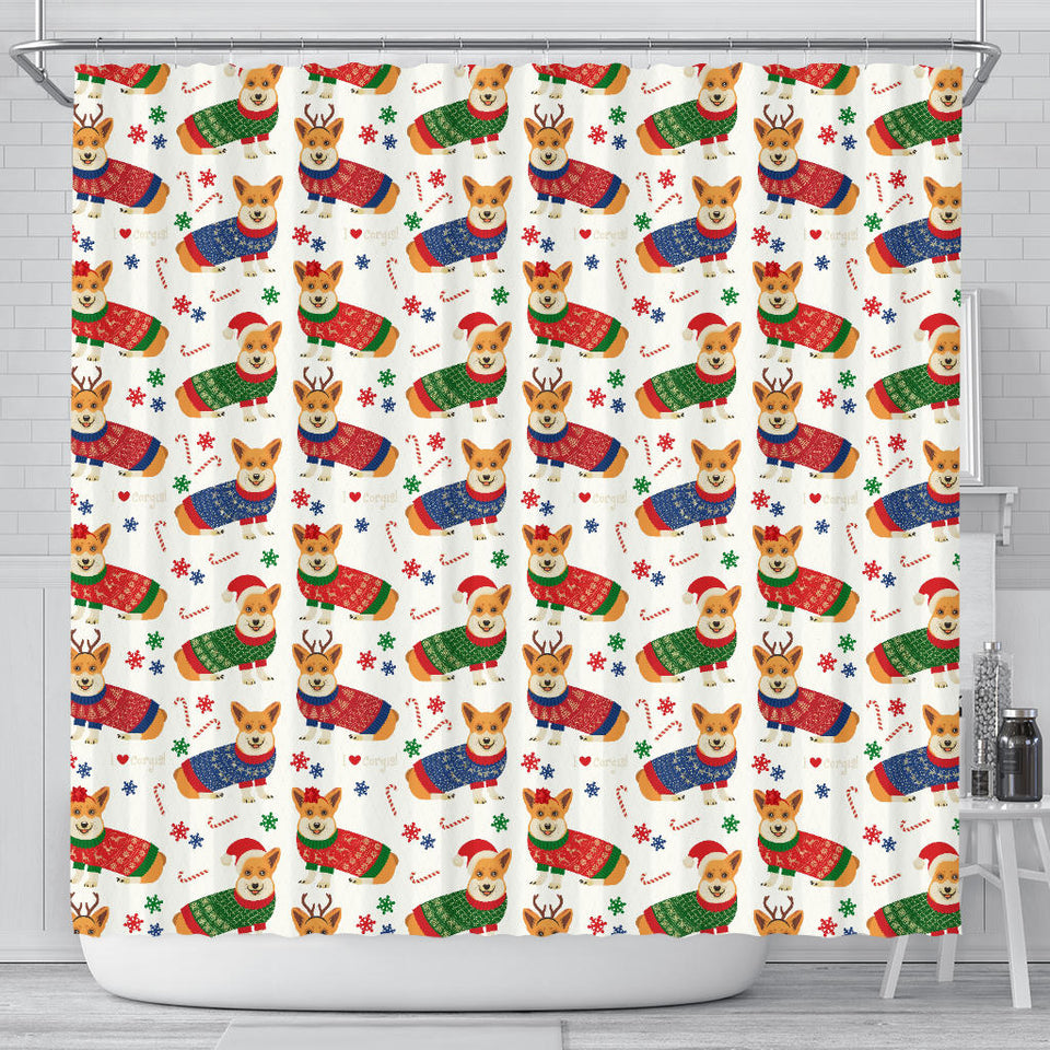 Corgi Christmas Pattern Shower Curtain Fulfilled In US