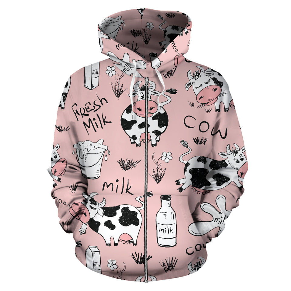 Cows Milk Product Pink Background Zip Up Hoodie