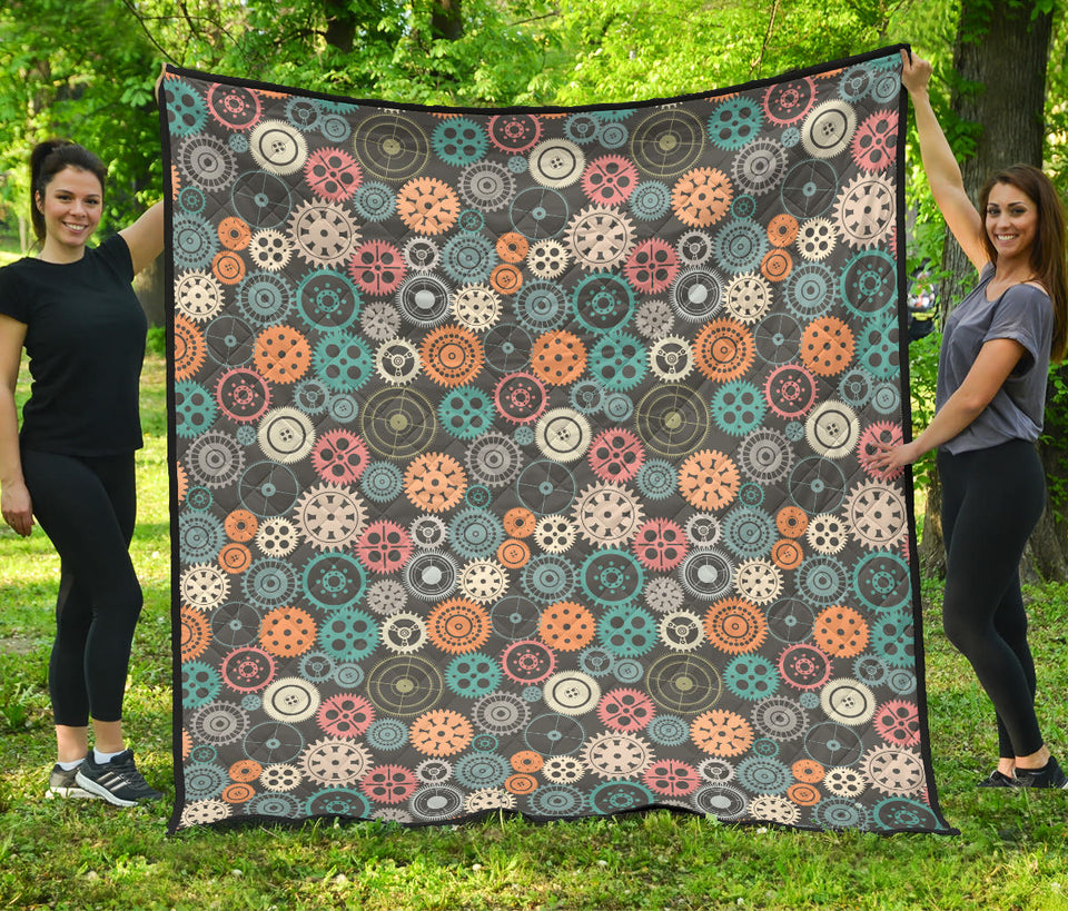 Gear Pattern Print Design 05 Premium Quilt