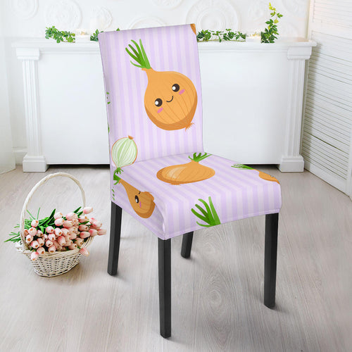 Cute Onions Smiling Faces Purple Background Dining Chair Slipcover