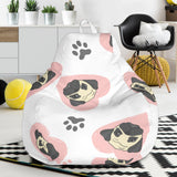 Cute Pugs Pink Heart Paw Pattern Bean Bag Cover