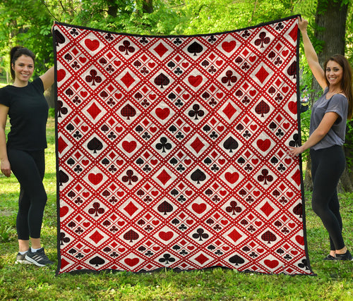 Casino Cards Suits Pattern Print Design 03 Premium Quilt