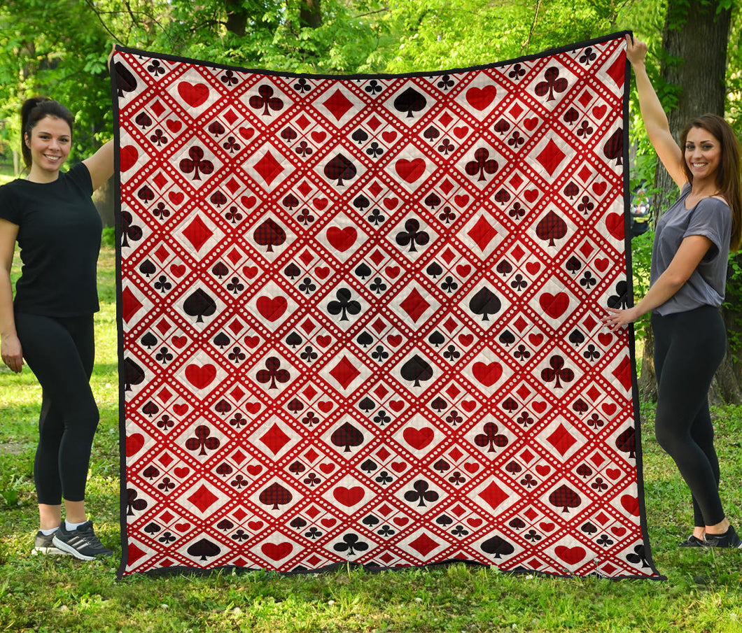 Casino Cards Suits Pattern Print Design 03 Premium Quilt