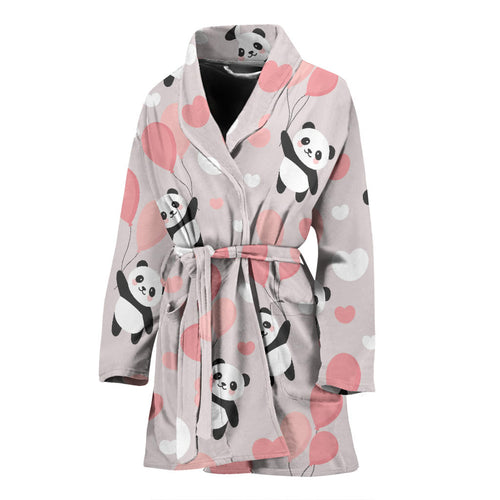 Cute Panda Ballon Heart Pattern Women'S Bathrobe