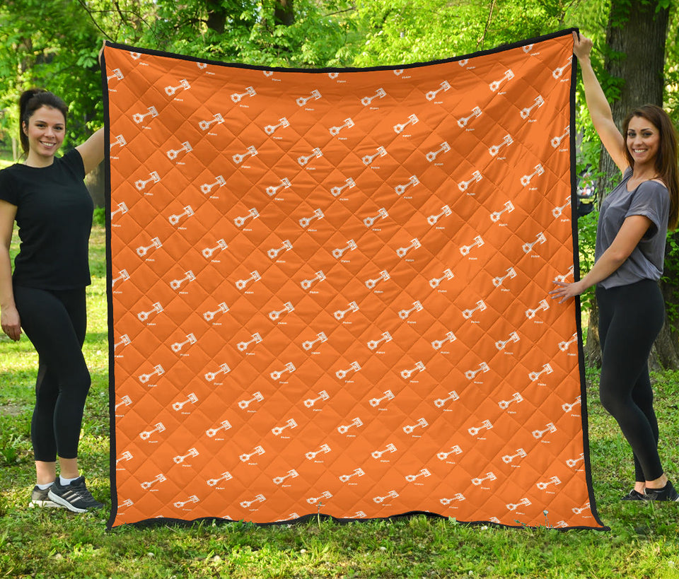 Engine Piston Orange Background Pattern Print Design 05 Premium Quilt