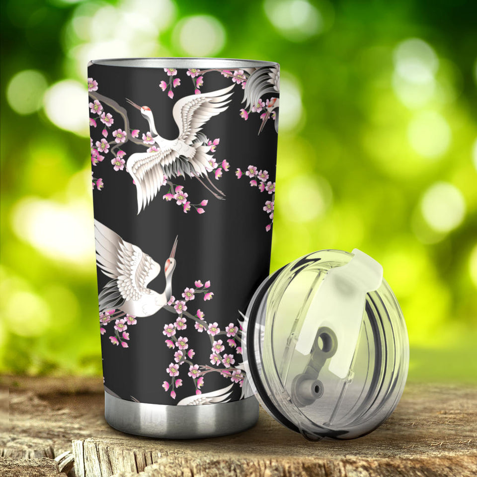 Japanese Crane Pink Sakura Pattern Tumbler