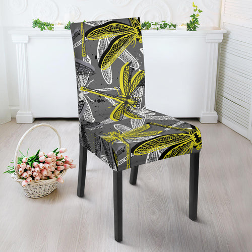Hand Drawn Dragonfly Pattern Dining Chair Slipcover