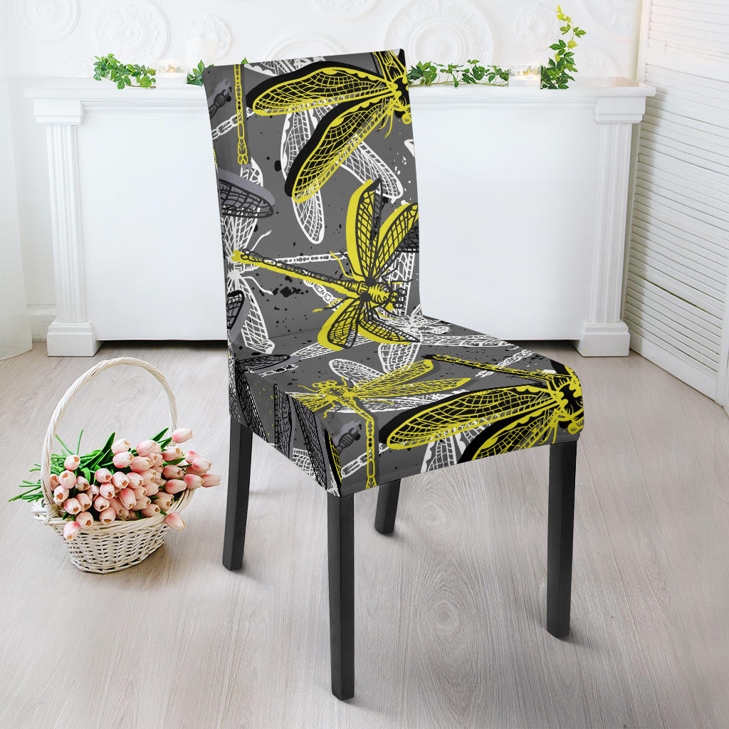Hand Drawn Dragonfly Pattern Dining Chair Slipcover