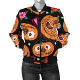 Pumpkin Flowers Spiderweb Halloween Theme Women'S Bomber Jacket