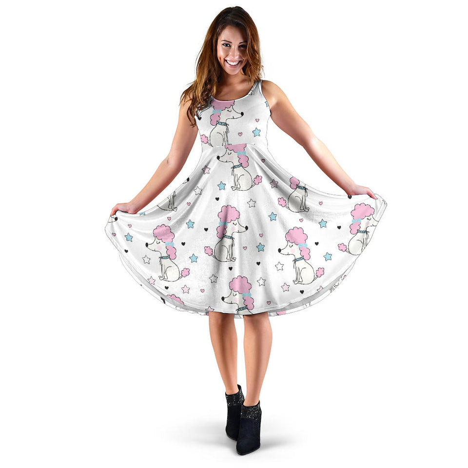 Cute Poodle Dog Star Pattern Sleeveless Midi Dress