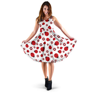Ladybug Pattern Print Design 04 Sleeveless Midi Dress