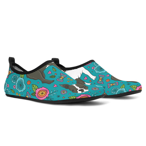 Boston Terrier Beautiful Flower Pattern Aqua Shoes