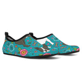 Boston Terrier Beautiful Flower Pattern Aqua Shoes