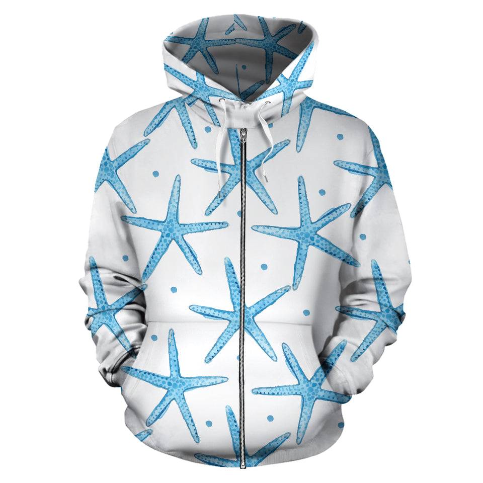 Watercolor Starfish Pattern Zip Up Hoodie