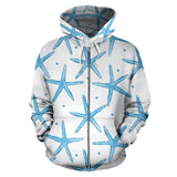 Watercolor Starfish Pattern Zip Up Hoodie