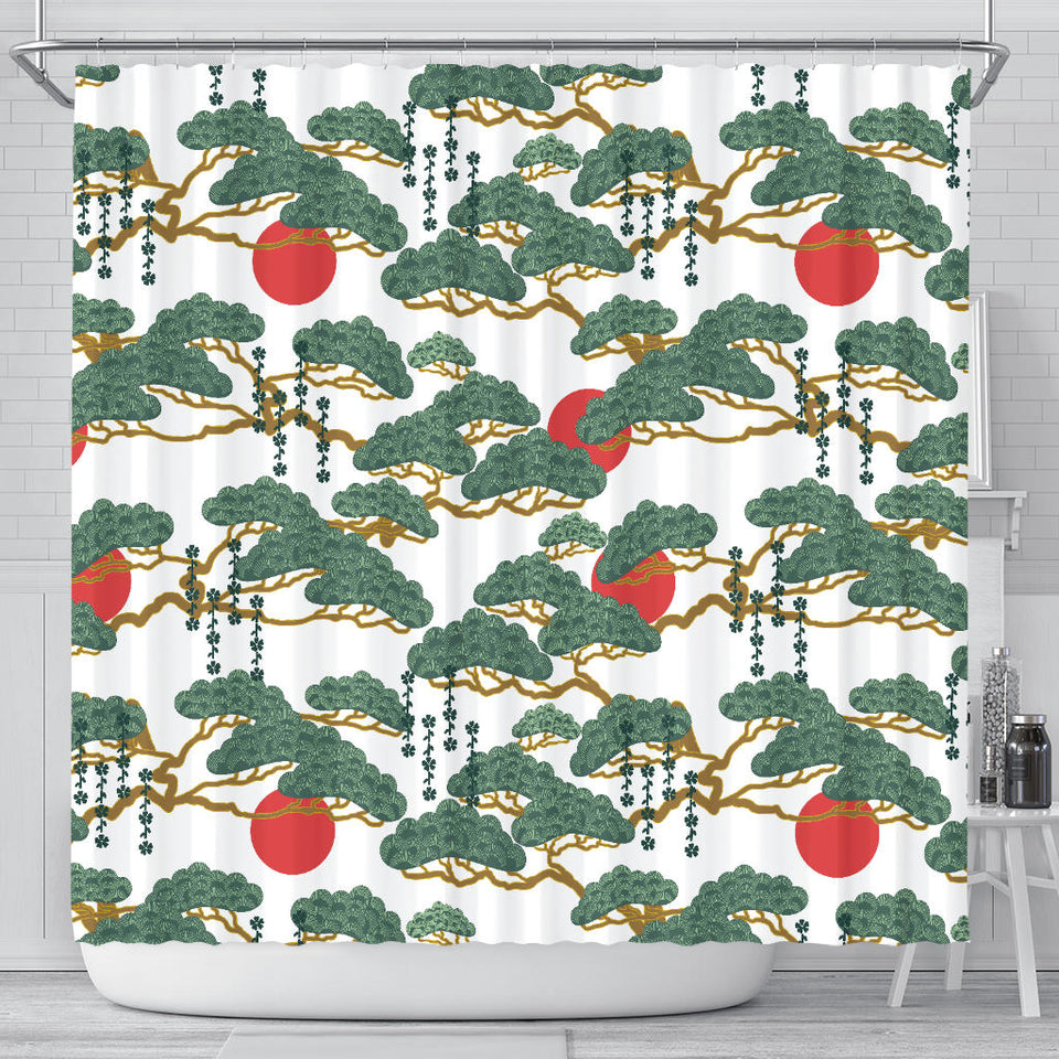 Bonsai Red Sun Japanese Pattern Shower Curtain Fulfilled In US