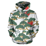 Bonsai Red Sun Japanese Pattern Zip Up Hoodie