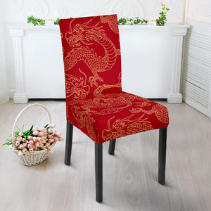 Gold Dragons Red Background Dining Chair Slipcover