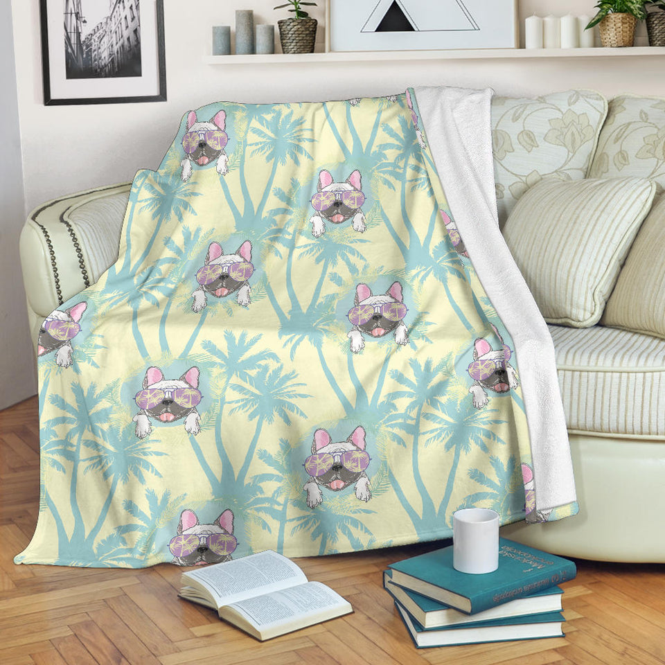 French Bulldog Hawaii Blackground Premium Blanket