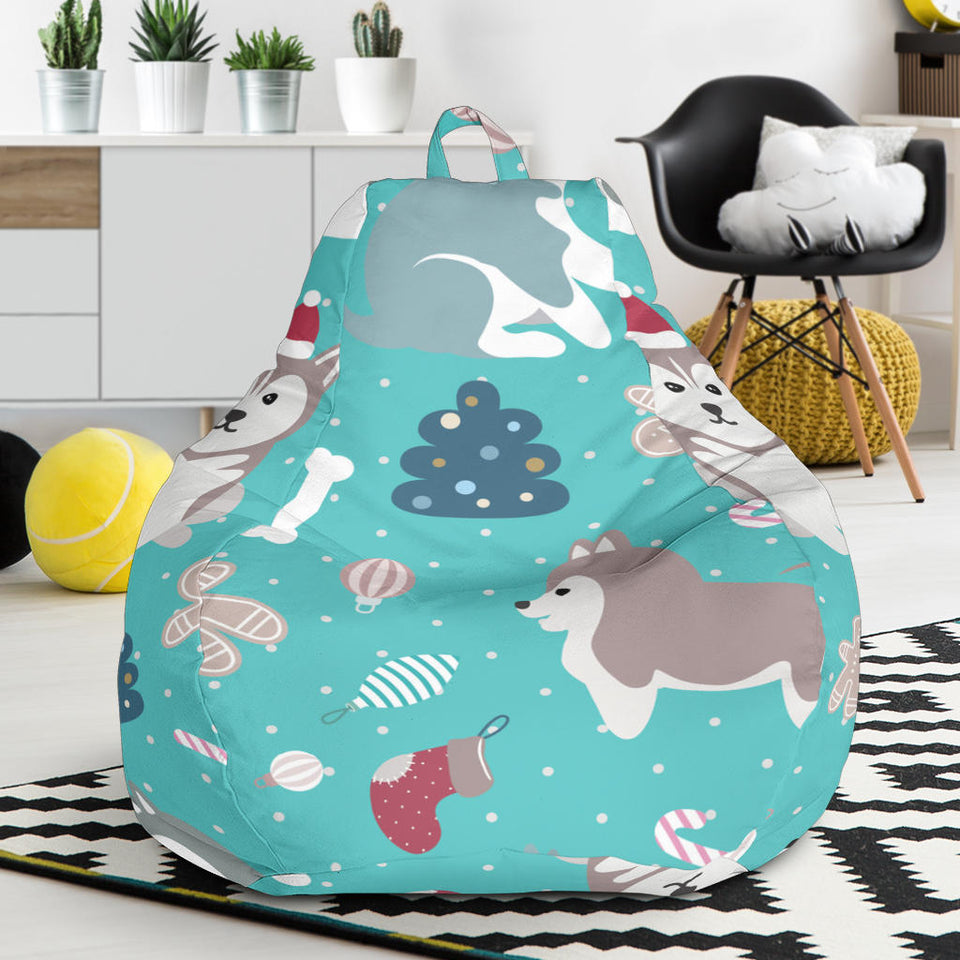 Christmas Cute Siberian Husky Puppie Pattern Bean Bag Cover