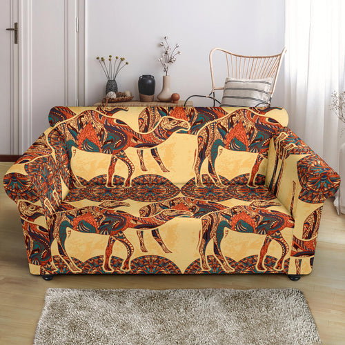 Camel Polynesian Tribal Design Pattern Loveseat Couch Slipcover