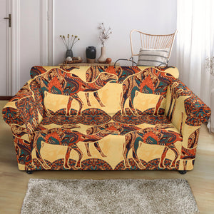 Camel Polynesian Tribal Design Pattern Loveseat Couch Slipcover
