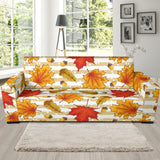 Maple Leaf Oak Leaf Acorns Beige Striped Background Sofa Slipcover
