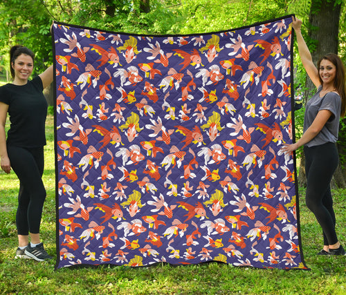 Goldfish Pattern Print Design 04 Premium Quilt